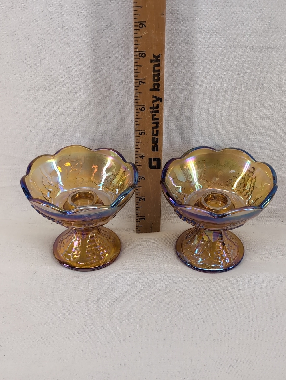 Iridescent Gold Vintage Indiana Glass Co. Candle Holder - Pair of 2